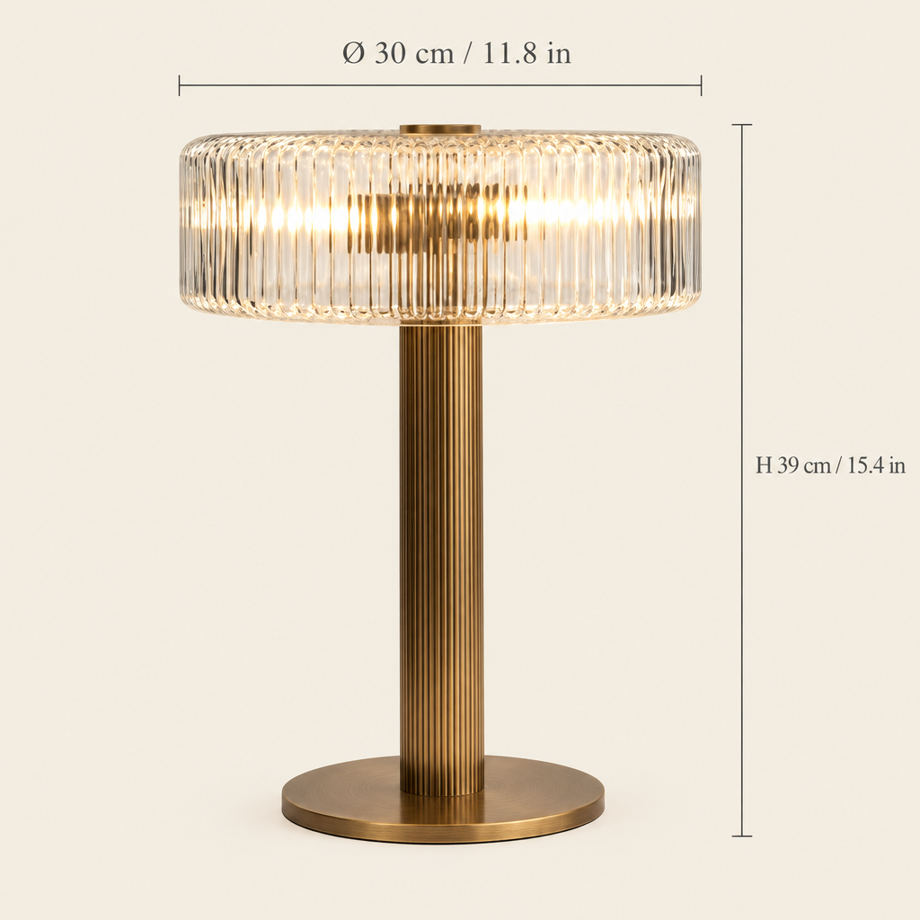 Fosse Ribbed Glass Table Lamp dimensions