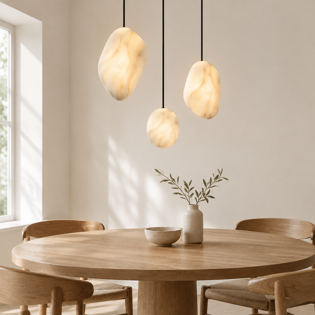 Fowey Cloud Stone Pendant Light – a cluster above a dining table