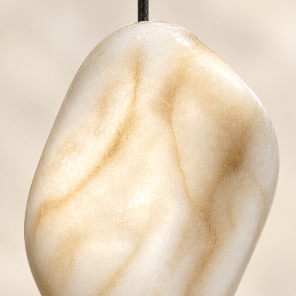 Fowey Cloud Stone Pendant Light – close-up of the glowing cloud-stone veining
