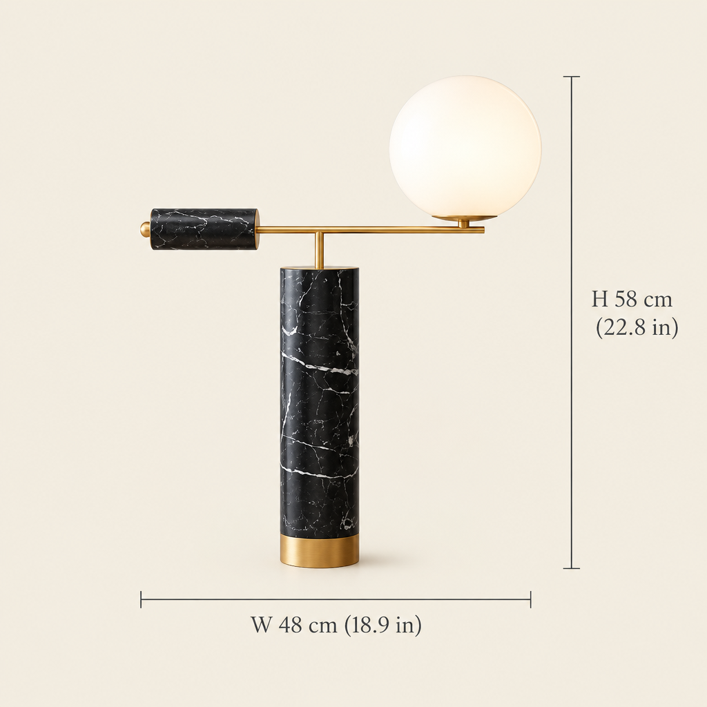 Haworth Black Marble Globe Table Lamp dimensions