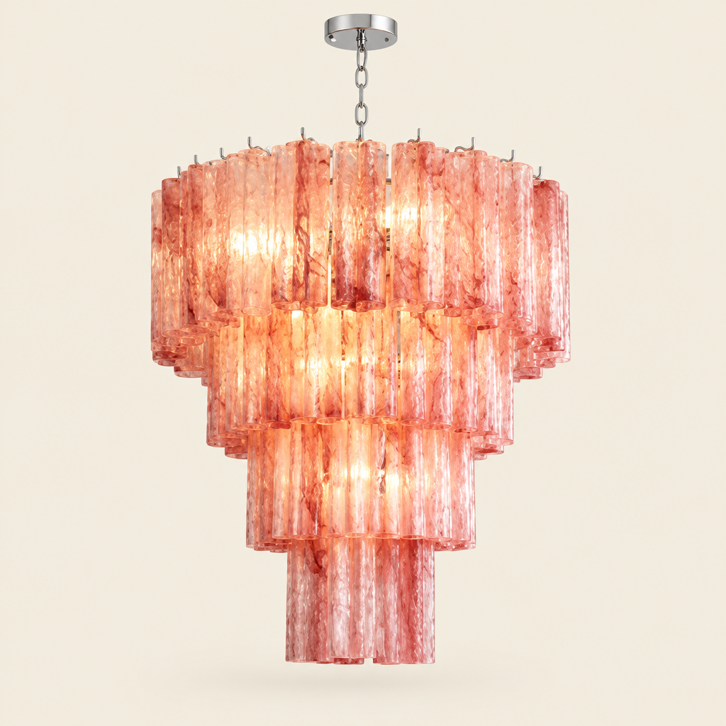 Helford Cloud Glass Chandelier – switched on, studio view