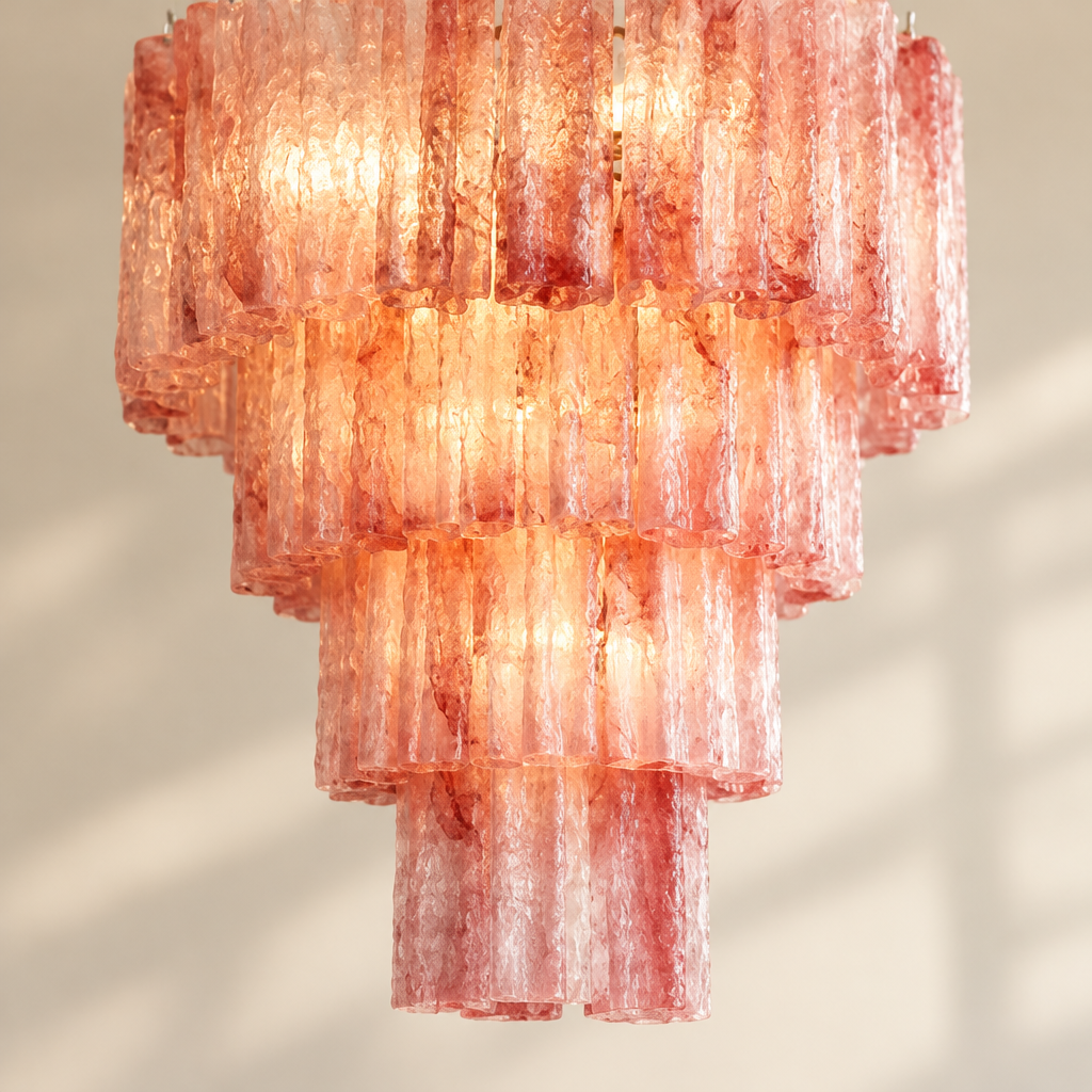 Helford Cloud Glass Chandelier – close-up of the textured glass tubes
