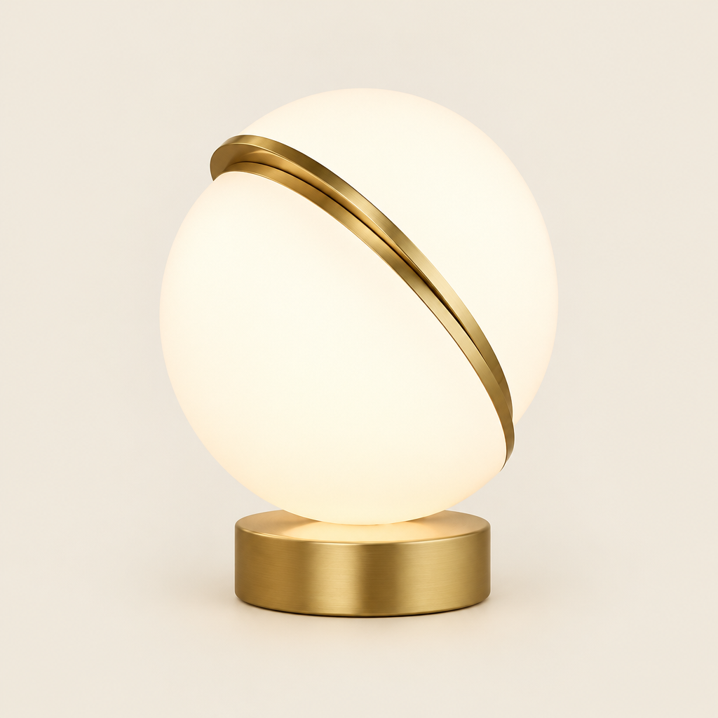 Heston Opal Acrylic Table Lamp – studio photo, lit, on a cream background