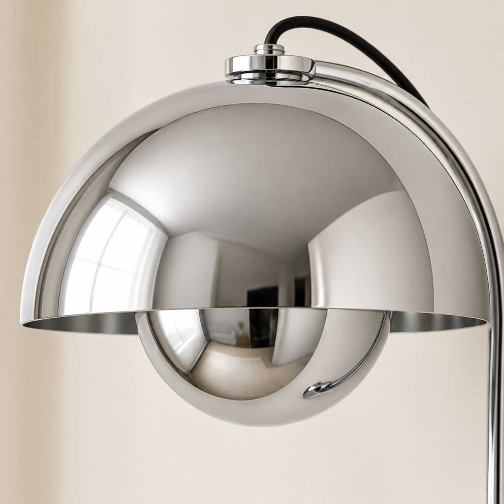 Hinton Chrome Wall Light – close-up of the polished chrome dome