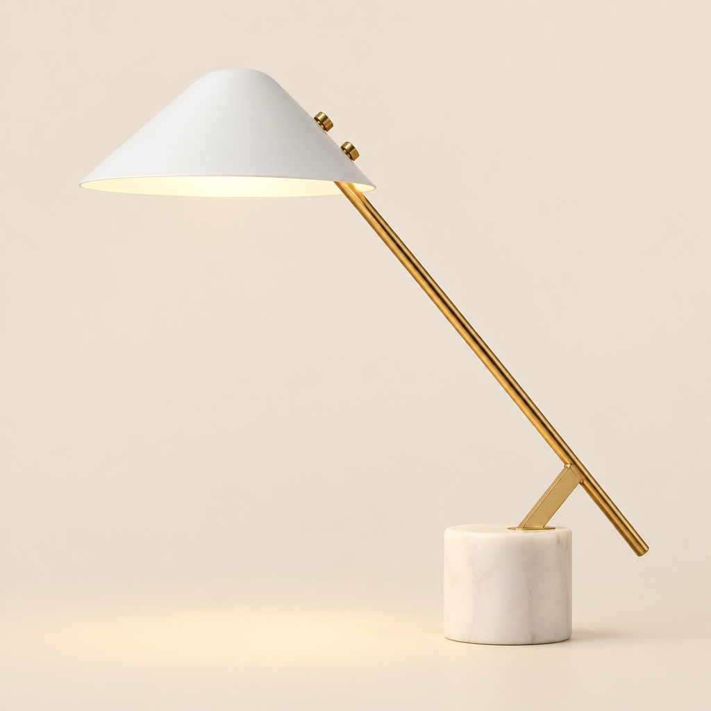 Hurst Marble Desk Lamp – switched on, studio view