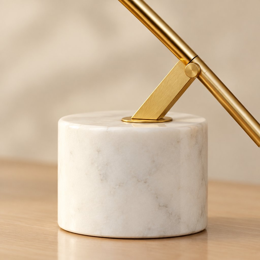 Hurst Marble Desk Lamp – close-up of the marble base and gold bracket