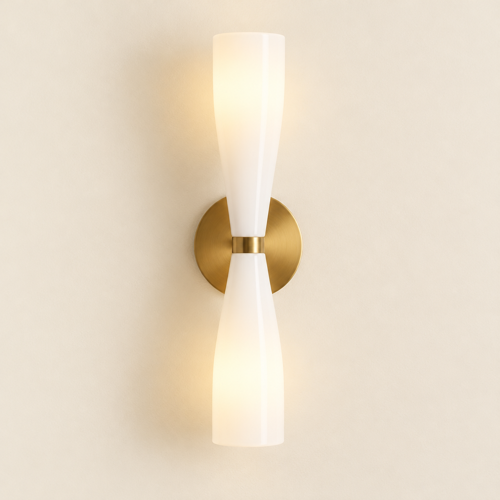 Kendal Opal Hourglass Wall Light – switched on, studio view