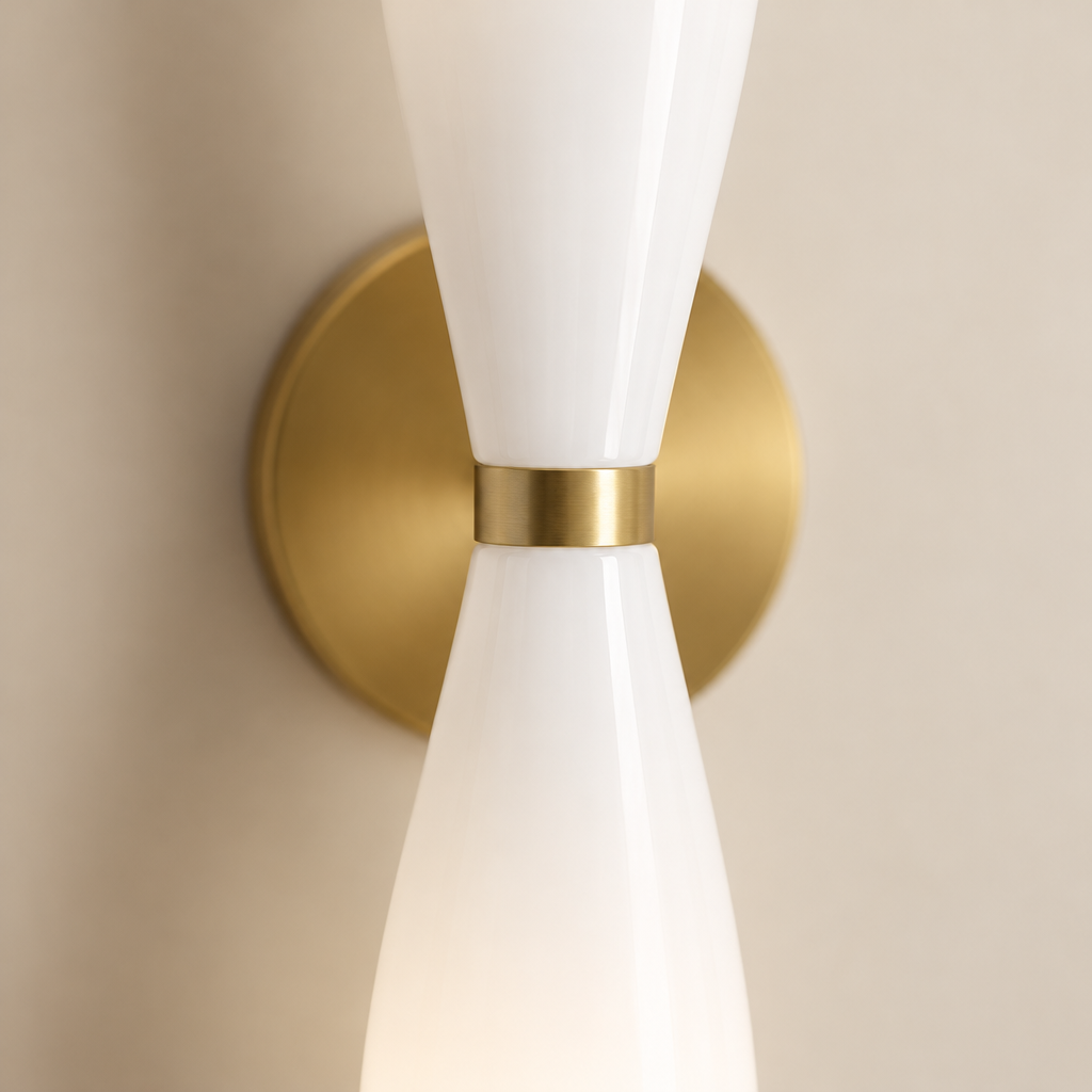 Kendal Opal Hourglass Wall Light – close-up of the gold collar between the opal shades
