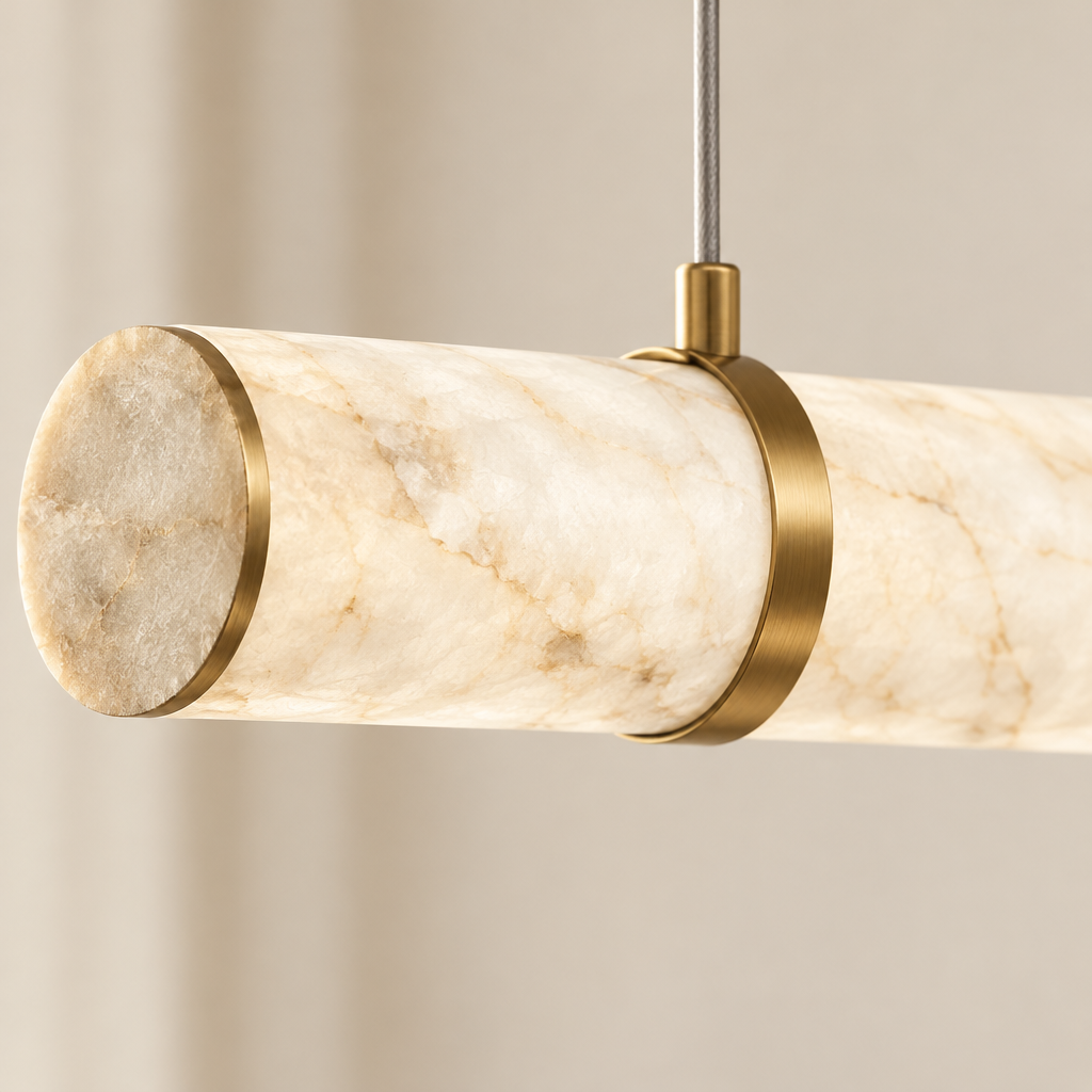 Kensal Marble-Effect Linear Pendant Light – close-up of the marble-look veining