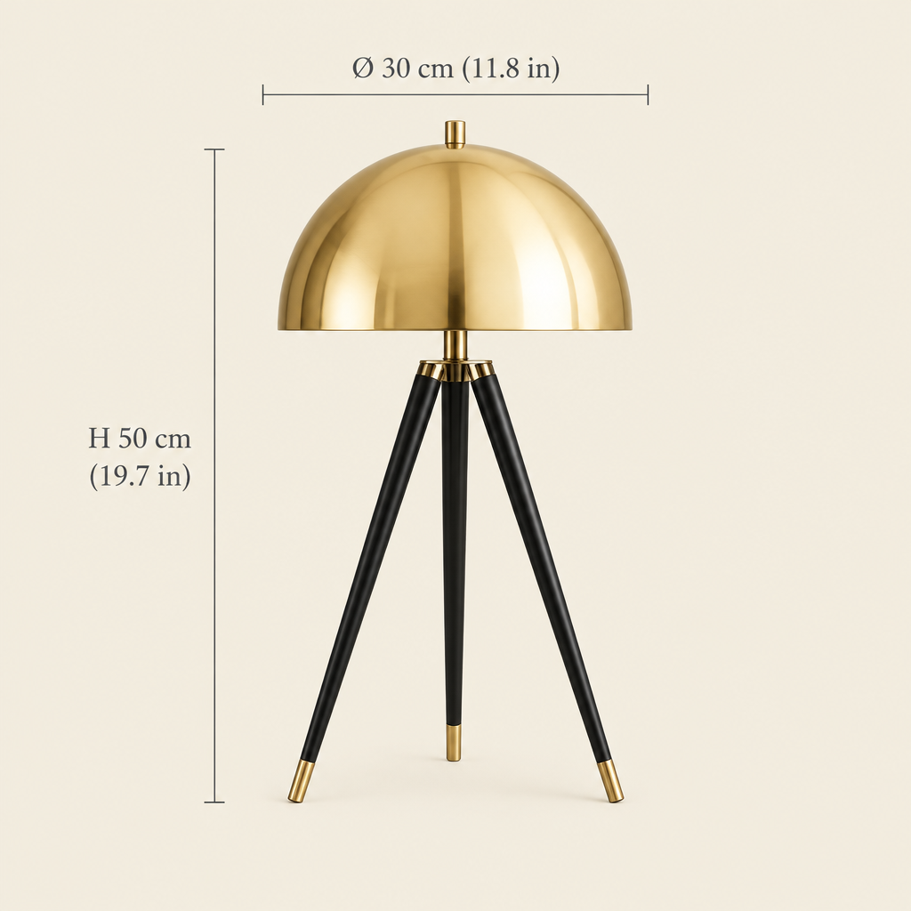 Kersey Gold Dome Tripod Table Lamp dimensions