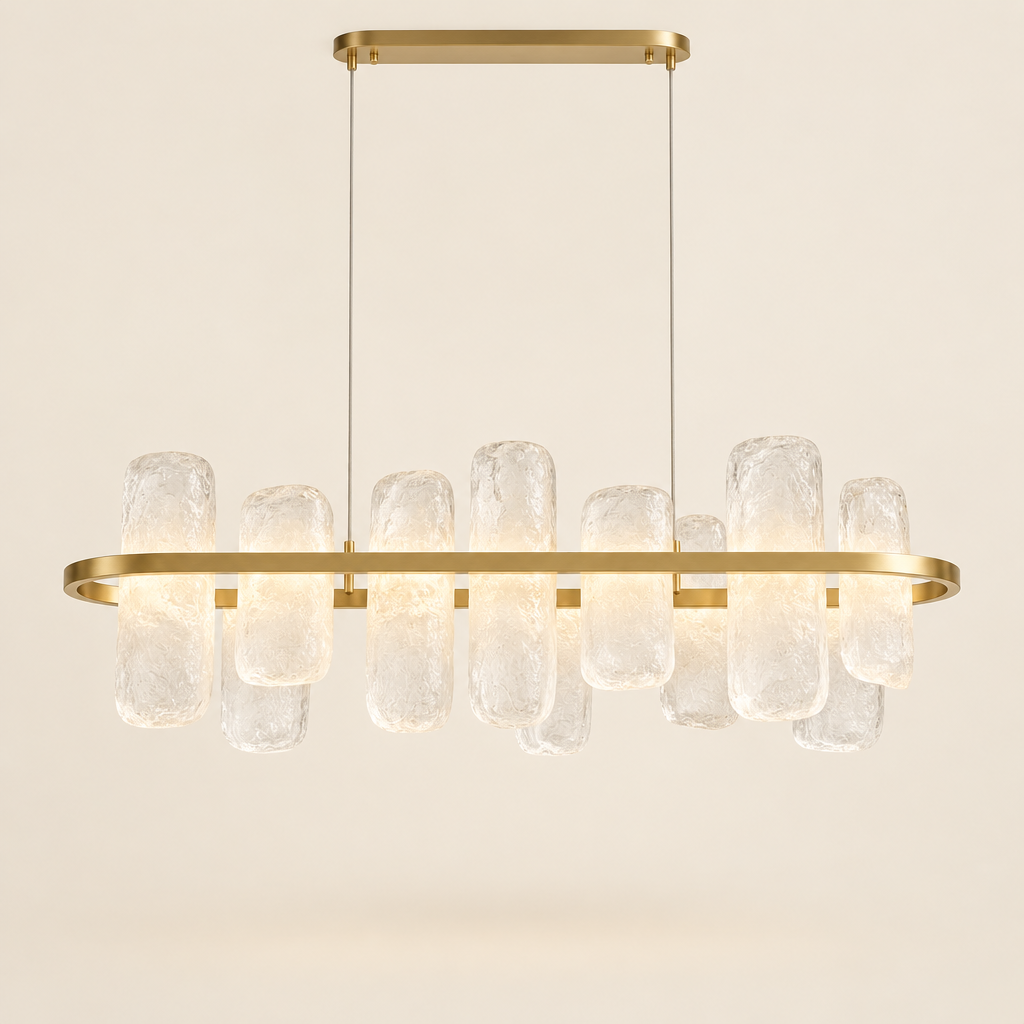 Kingham Cloud Glass Pendant Light – switched on, studio view