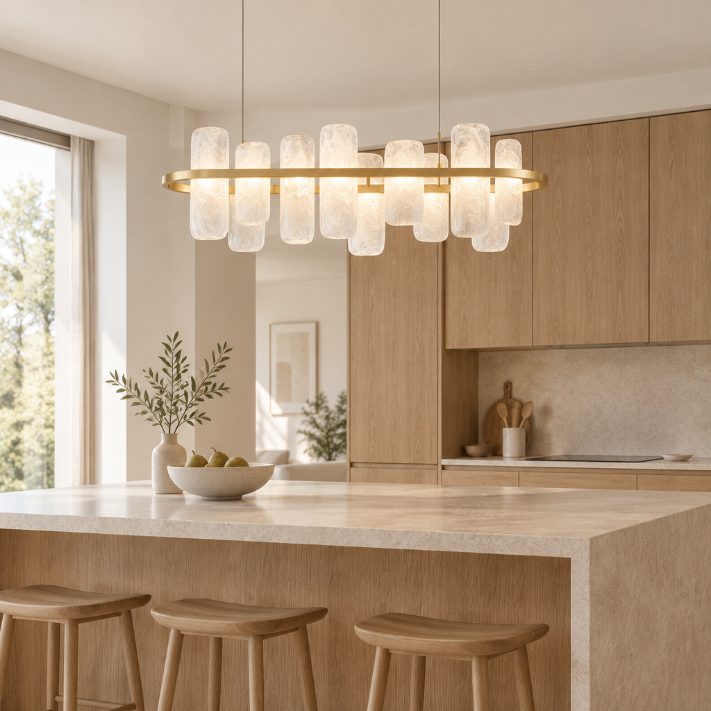 Kingham Cloud Glass Pendant Light – above a kitchen island