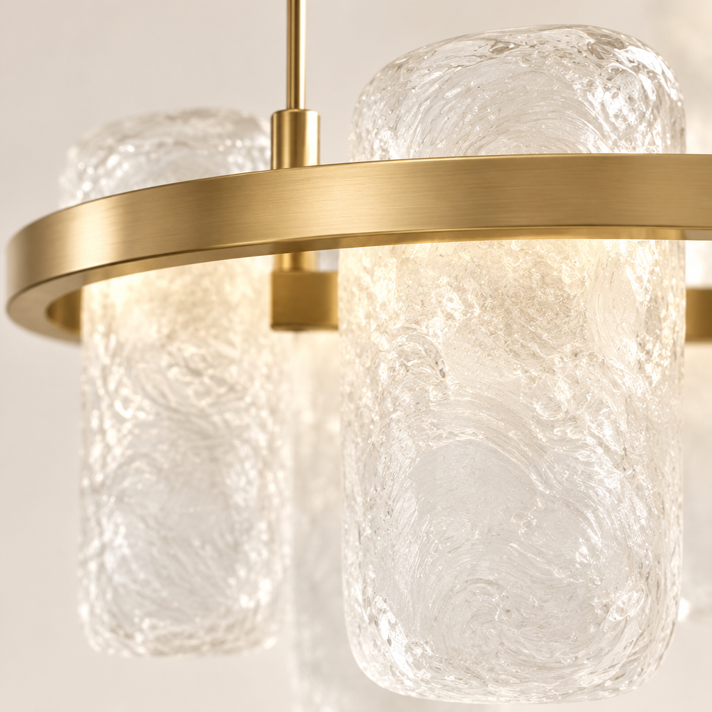 Kingham Cloud Glass Pendant Light – close-up of the cloud glass and solid brass
