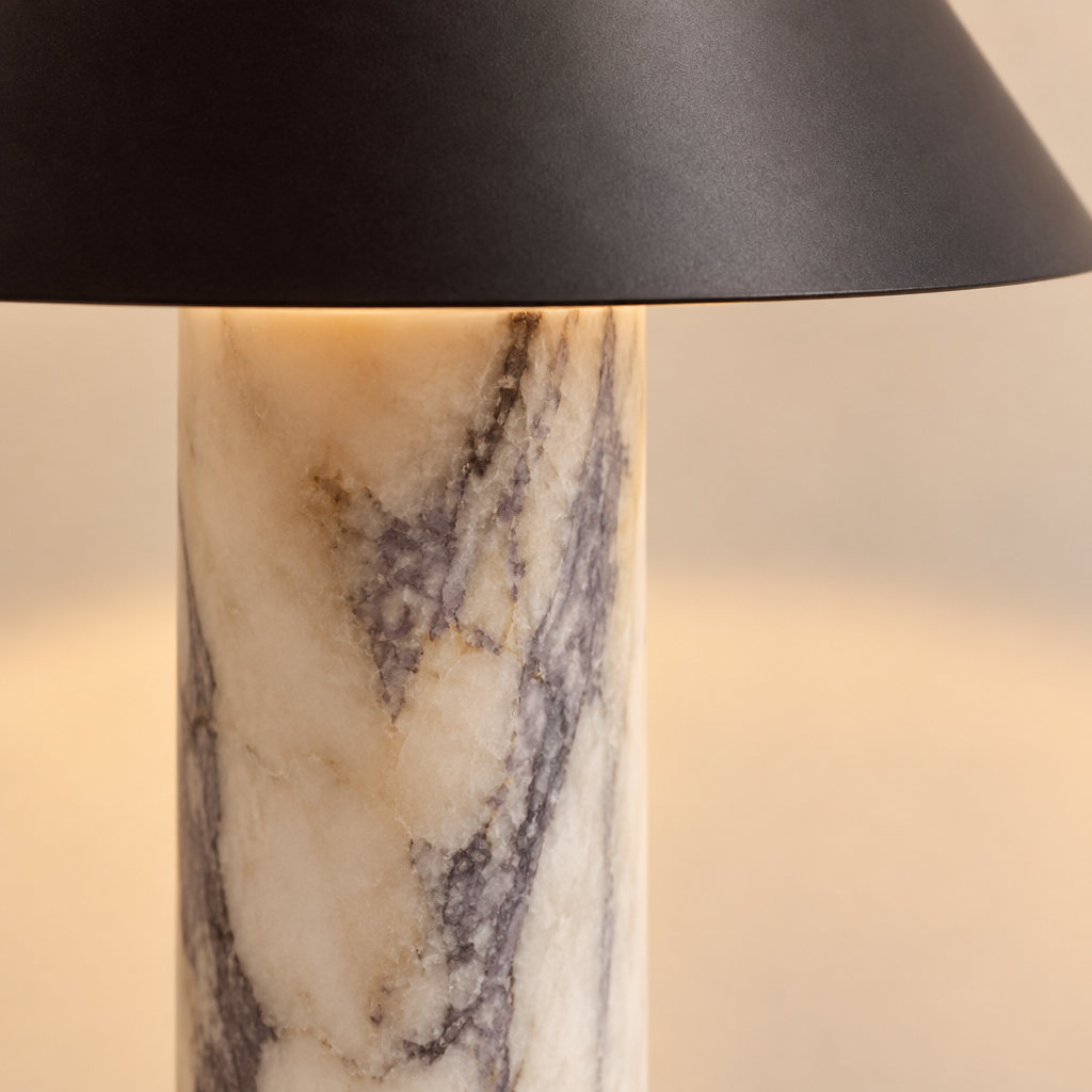 Kirkby Stone Table Lamp – close-up of the veined stone column