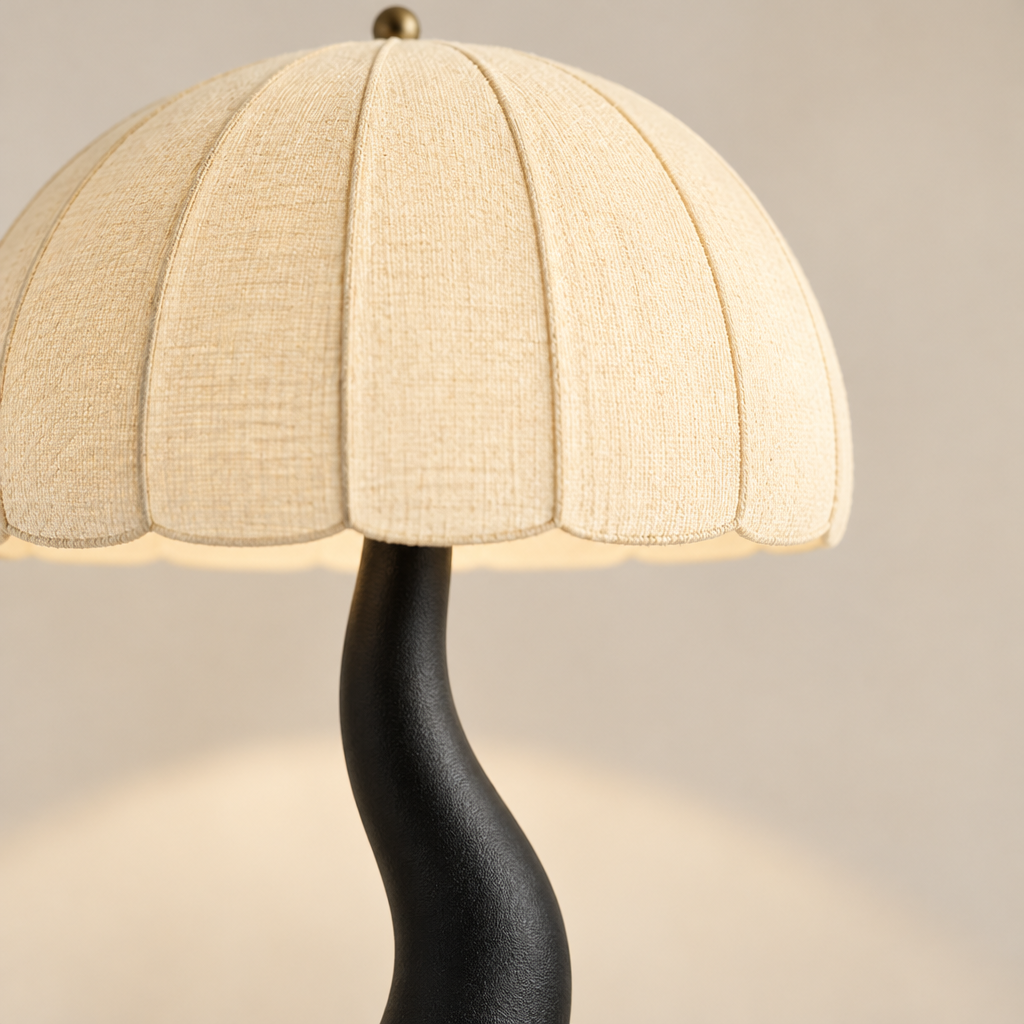 Lavenham Sculptural Fabric Floor Lamp – close-up of the ribbed fabric dome