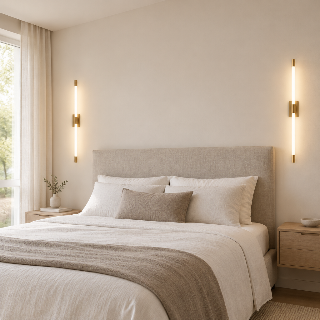 Ledbury Slim LED Wall Light – a pair beside a bed