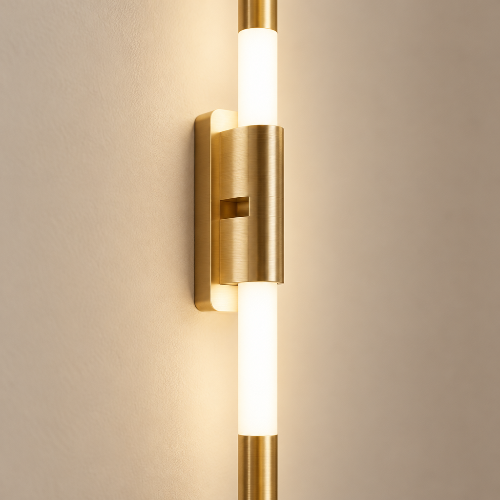 Ledbury Slim LED Wall Light – close-up of the central gold bracket