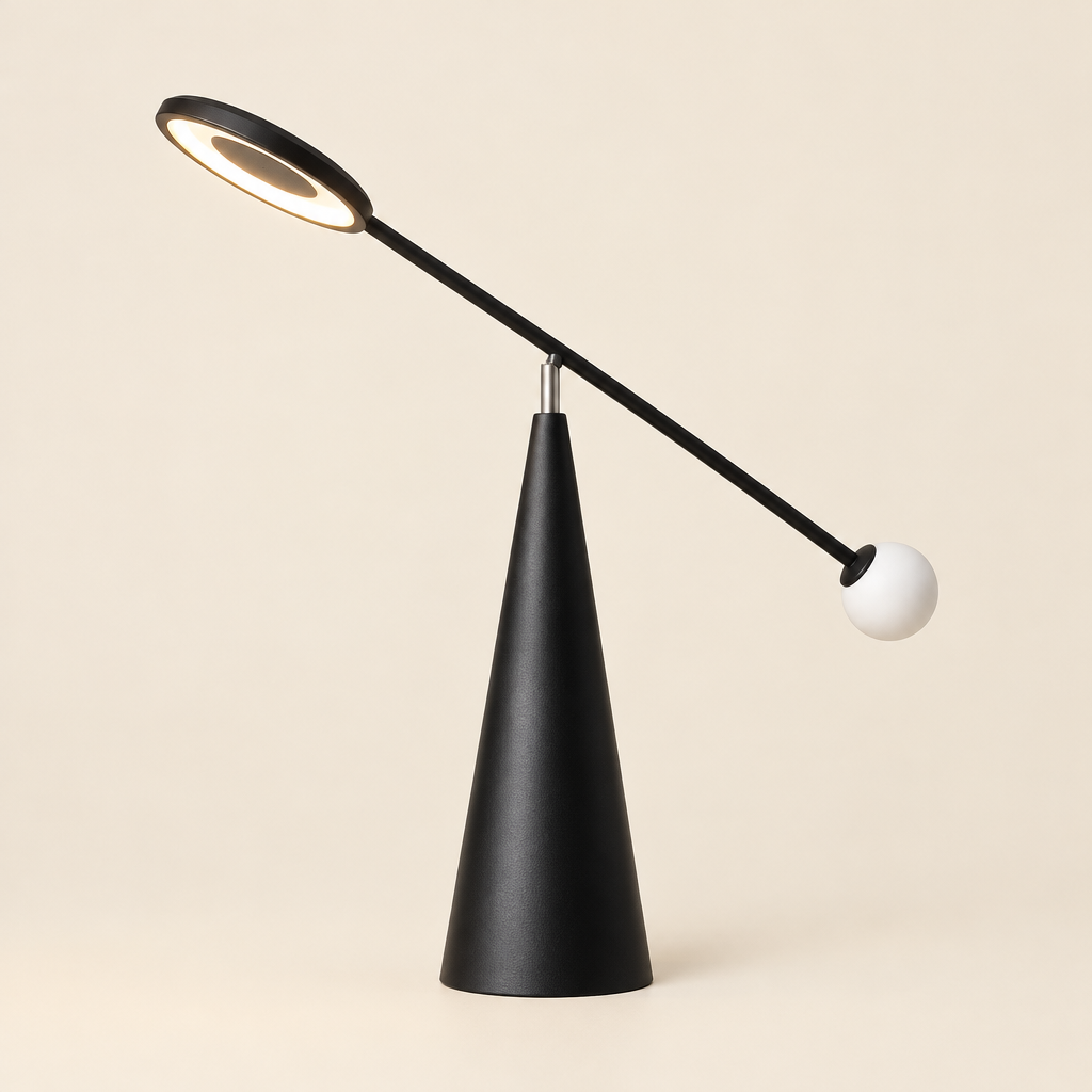 Loddon Marble Desk Lamp – switched on, studio view