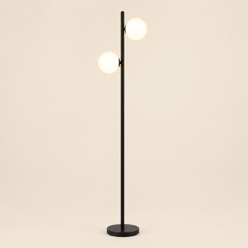 Lulworth Opal Glass Floor Lamp – switched on, studio view