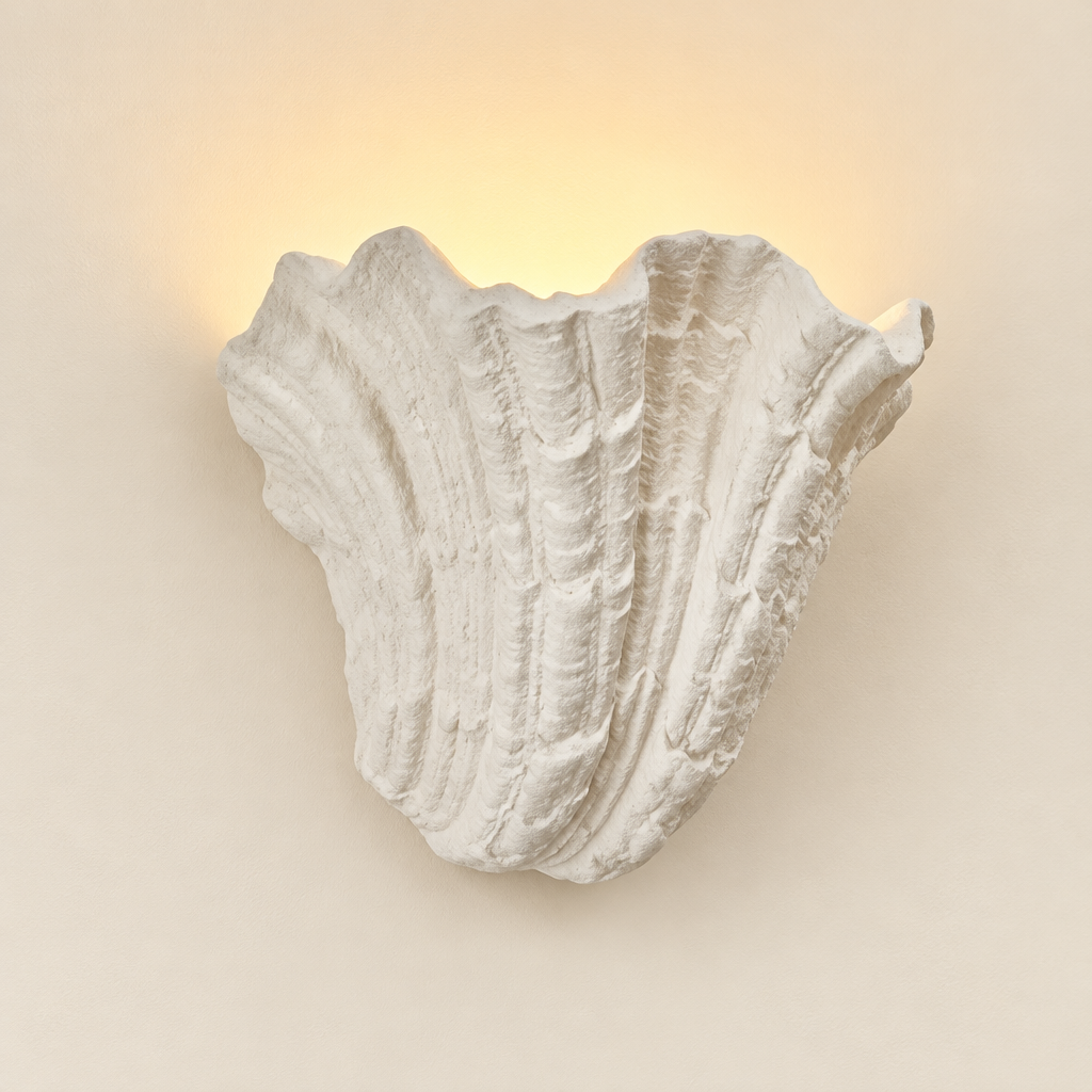 Lyme Shell Wall Light – studio photo, lit, on a cream background