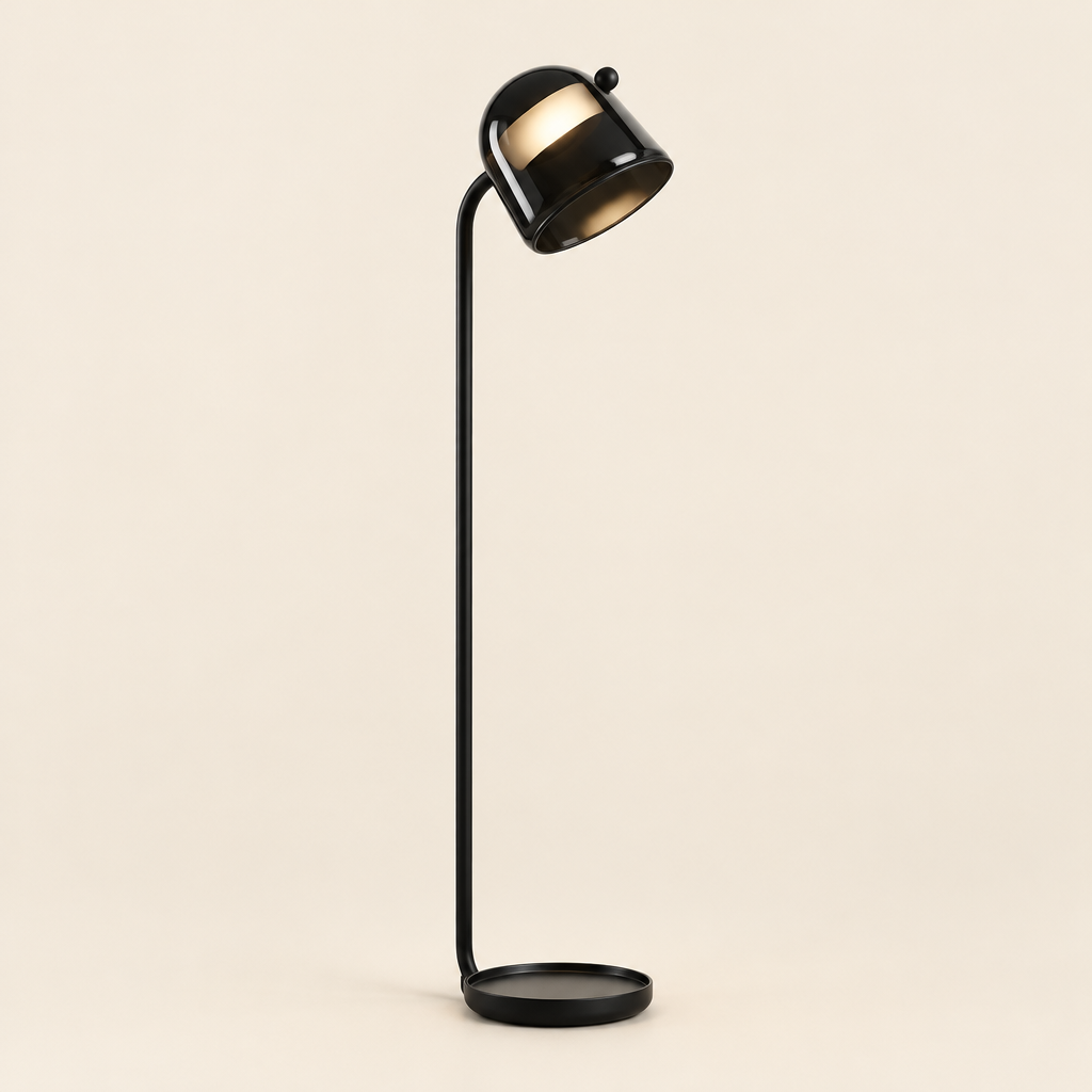Malvern Glass Dome Floor Lamp – studio photo, lit, on a cream background
