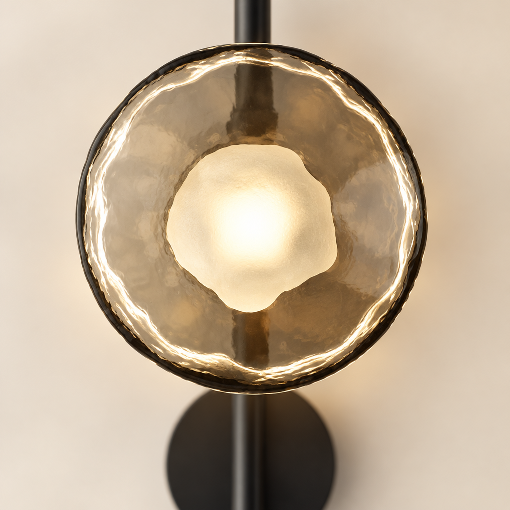 Marlow Rippled Disc Wall Light – close-up of the rippled disc