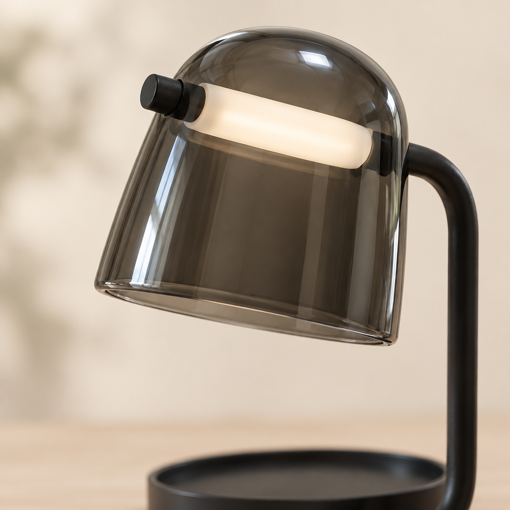 Medway Smoked Glass Table Lamp – close-up of the smoked glass bell