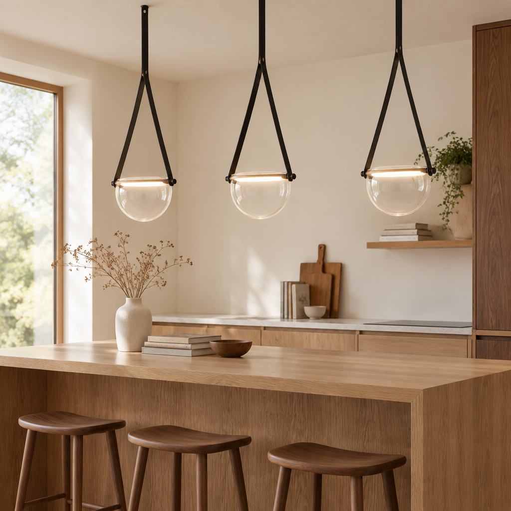 Moreton Strap Glass Pendant Light – over a kitchen island