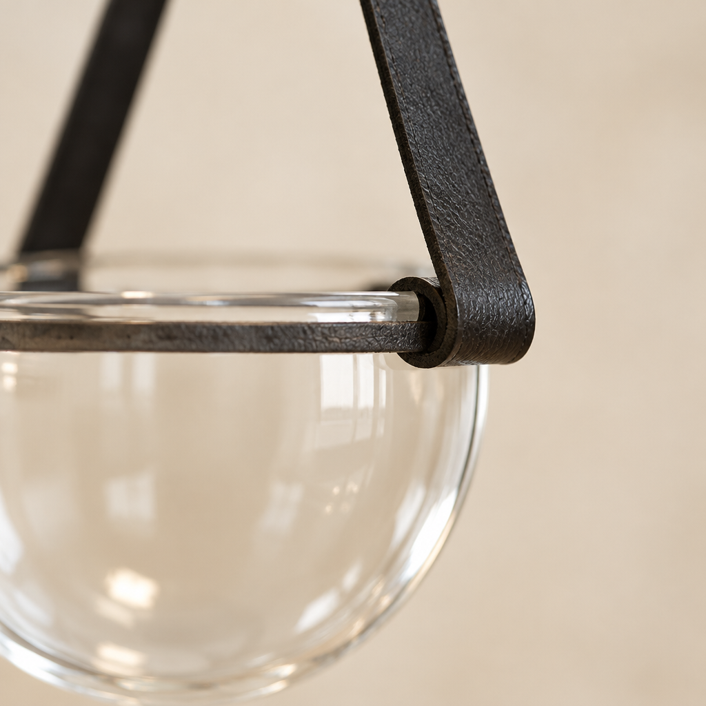 Moreton Strap Glass Pendant Light – close-up of the strap holding the glass bowl