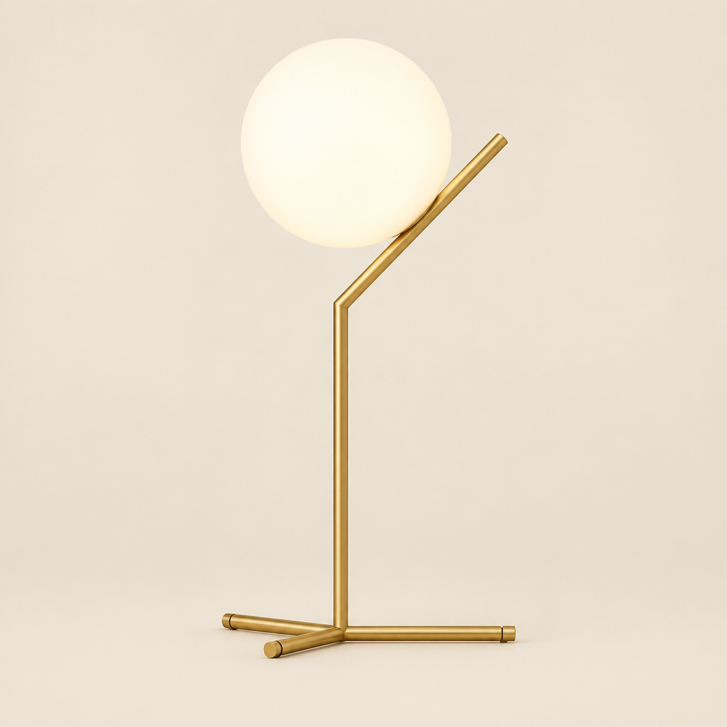 Nayland Opal Glass Table Lamp – switched on, studio view