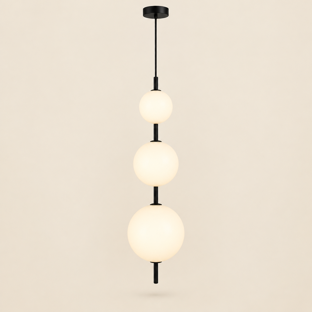Norham Opal Glass Bubble Pendant Light – studio photo, lit, on a cream background