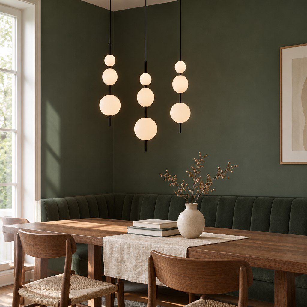 Norham Opal Glass Bubble Pendant Light – over a dining banquette