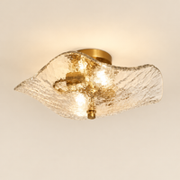 Northcote Rippled Glass Ceiling Light – switched on, studio view