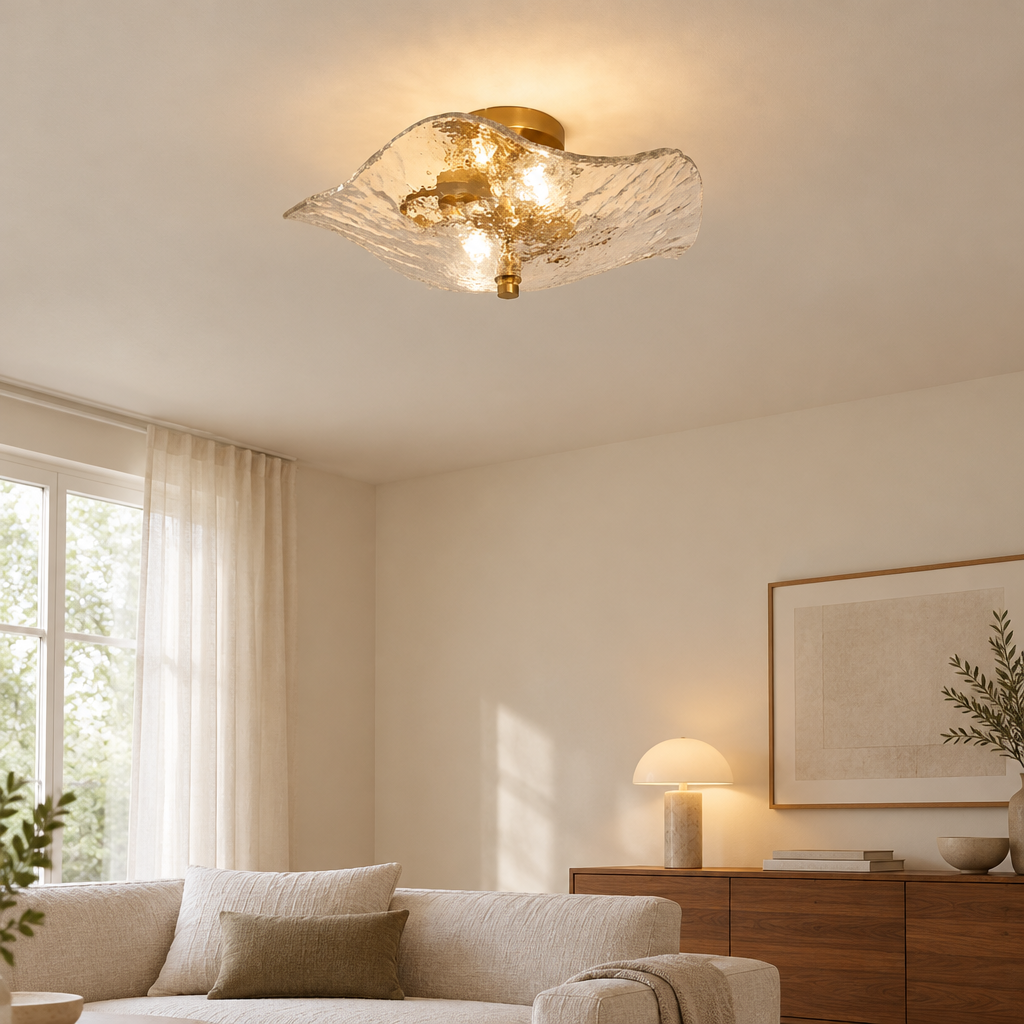Northcote Rippled Glass Ceiling Light – on a living room ceiling