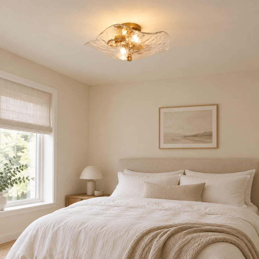 Northcote Rippled Glass Ceiling Light – on a bedroom ceiling
