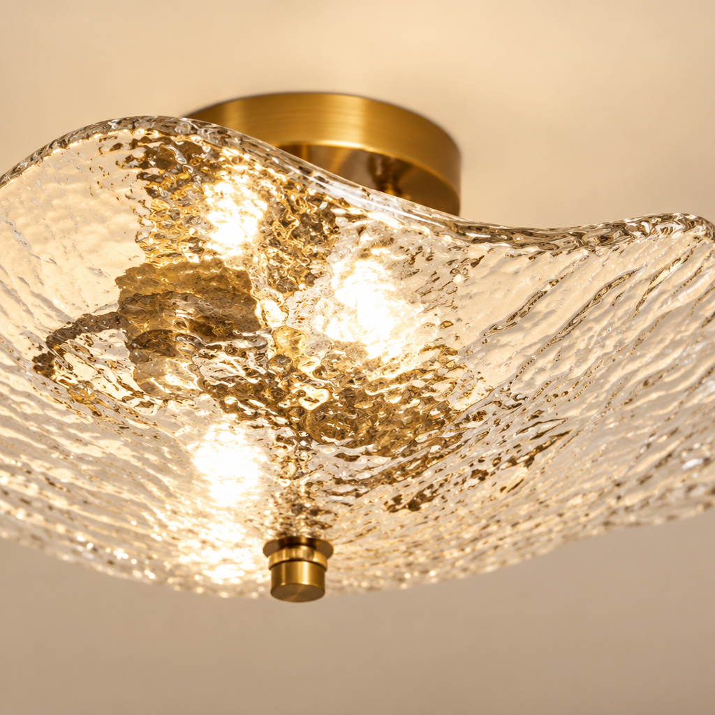 Northcote Rippled Glass Ceiling Light – close-up of the rippled glass texture