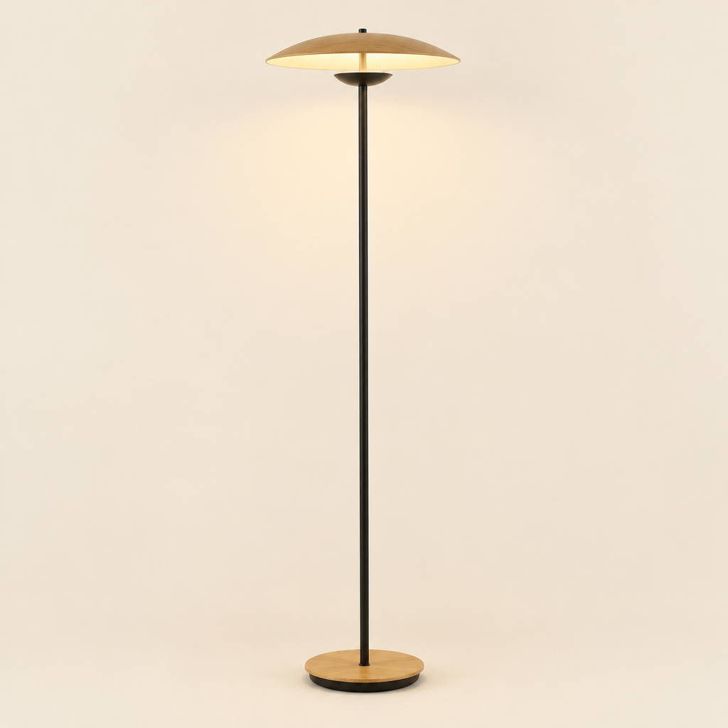 Orford Disc Floor Lamp – switched on, studio view