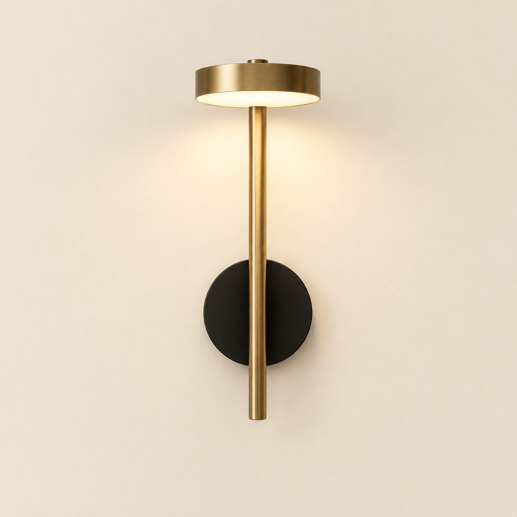 Ouse Bronze Wall Light – studio photo, lit, on a cream background