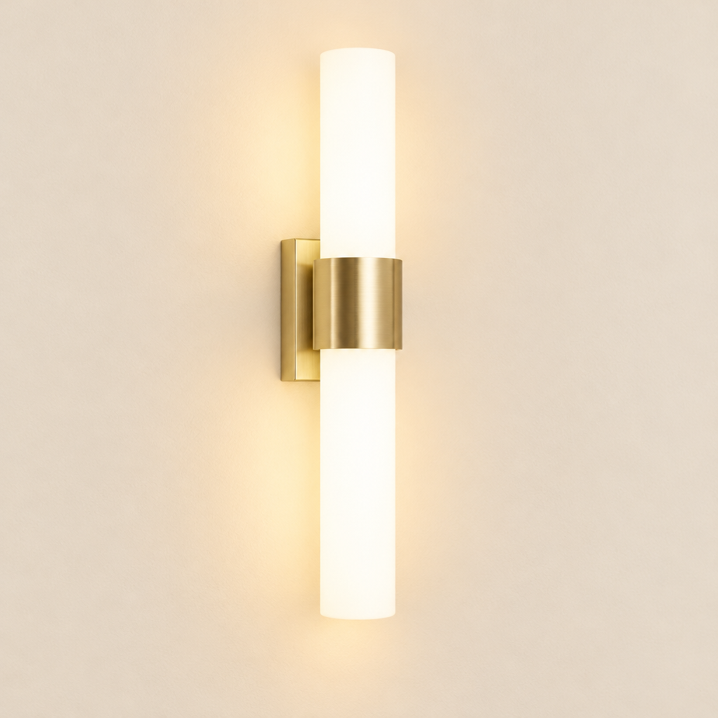Petworth Up-and-Down Wall Light – switched on, studio view
