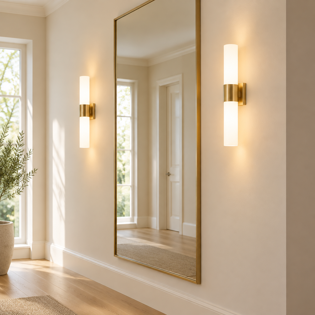 Petworth Up-and-Down Wall Light – a pair flanking a hallway mirror
