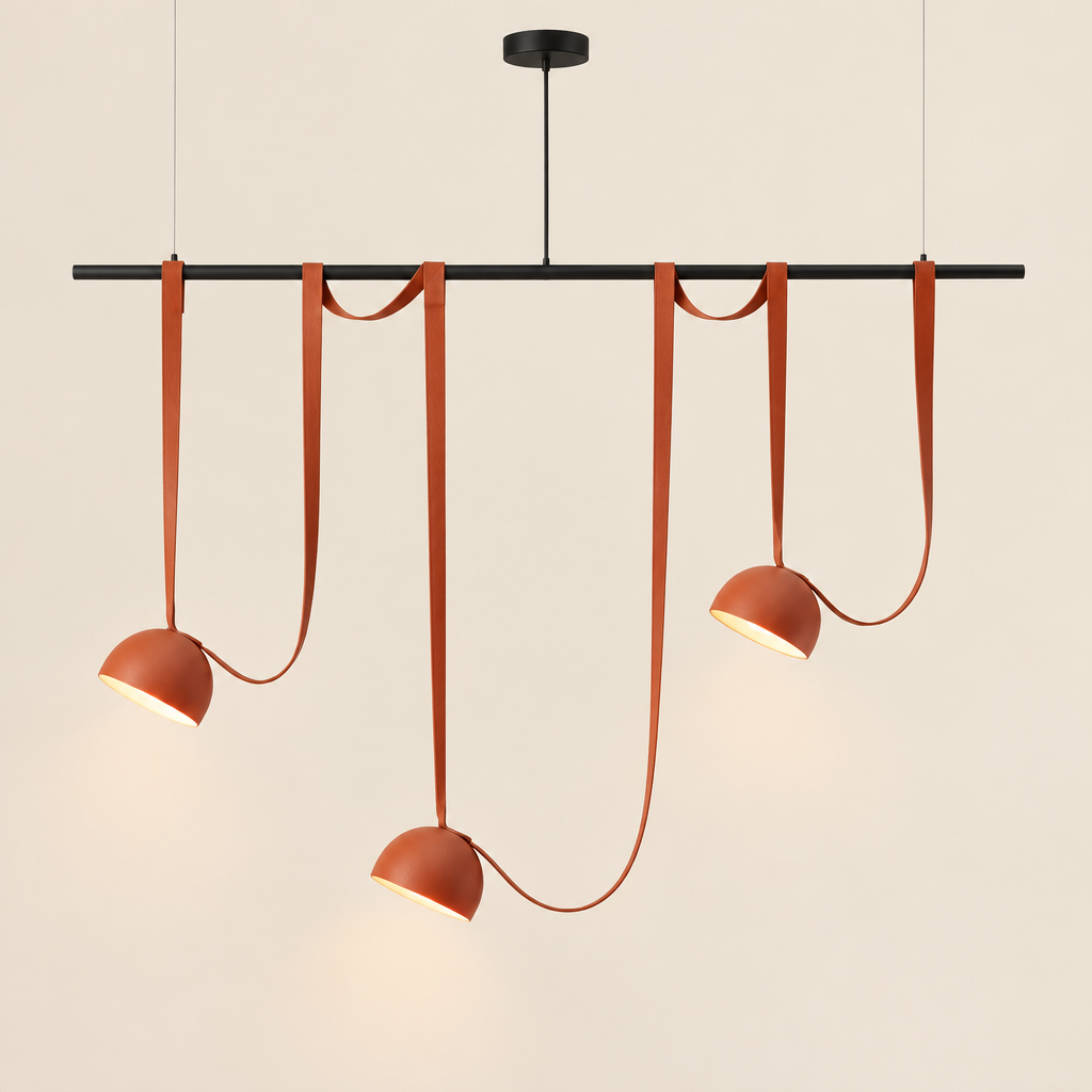Pickering Leather Pendant Light – switched on, studio view