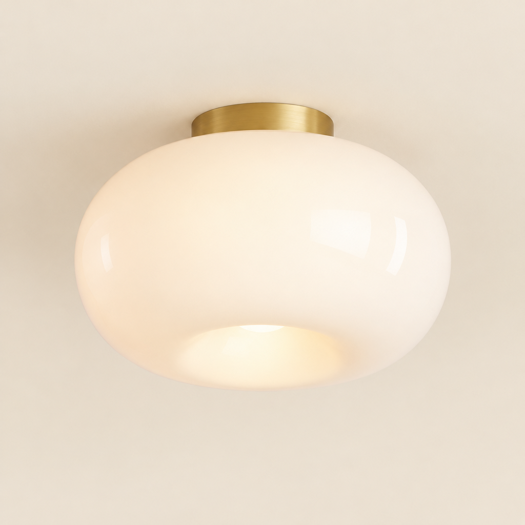 Primrose Opal Glass Ceiling Light – switched on, studio view