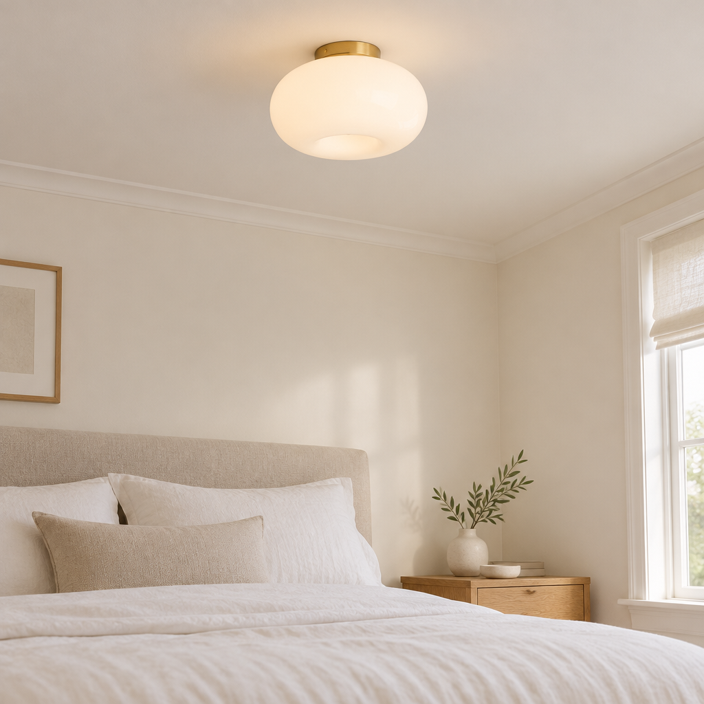 Primrose Opal Glass Ceiling Light – on a bedroom ceiling