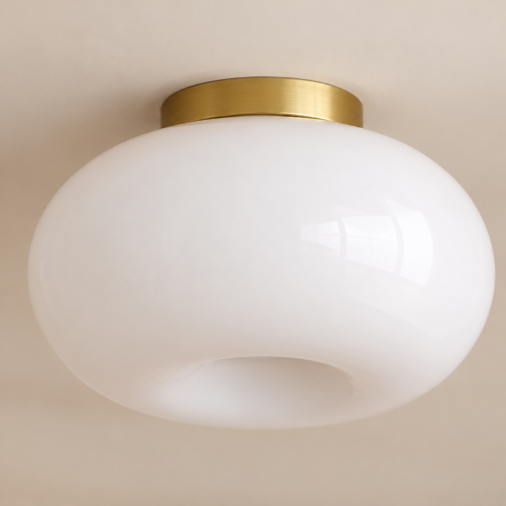 Primrose Opal Glass Ceiling Light – close-up of the opal glass and gold collar