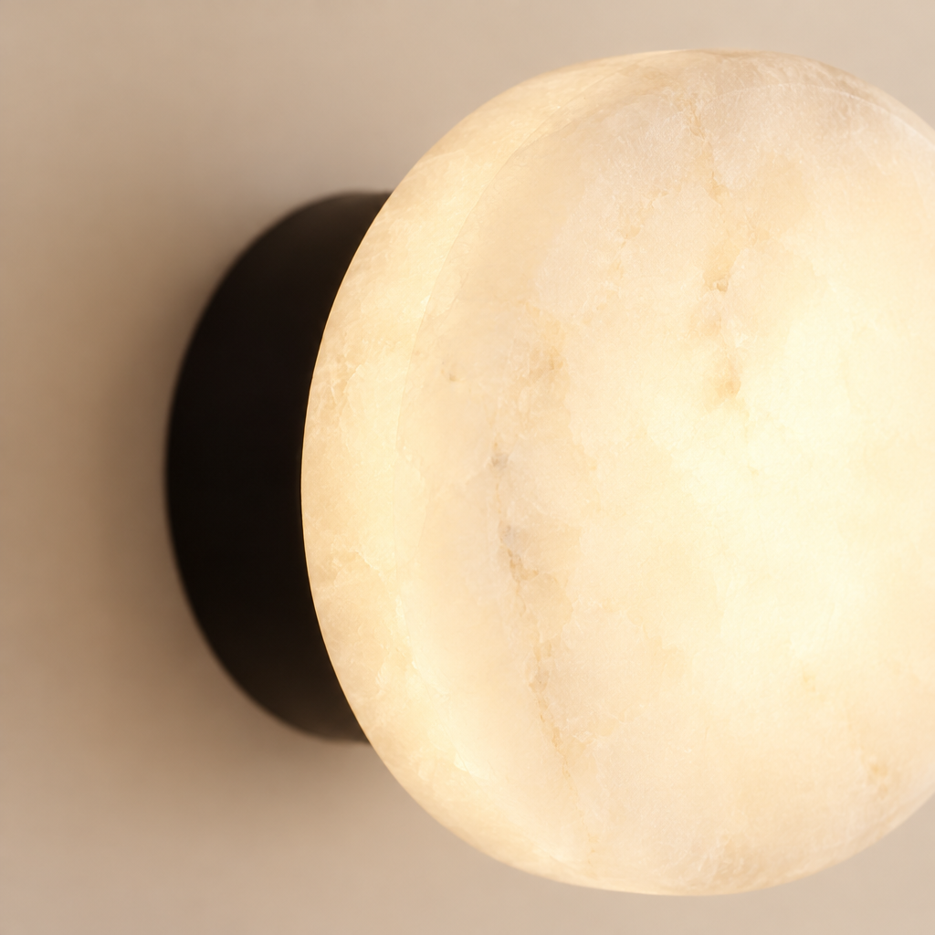 Radley Alabaster-Effect Wall Light – close-up of the veined disc