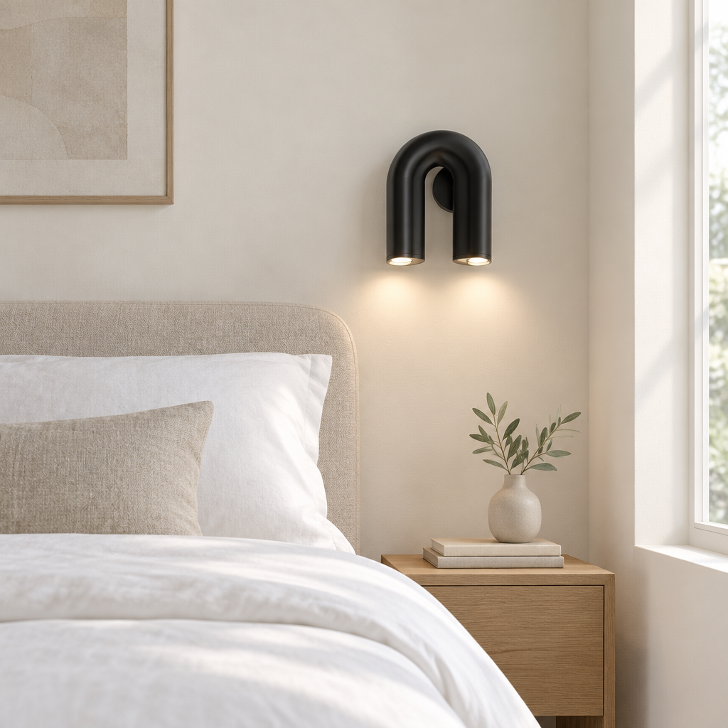 Ramsey Arch Wall Light – beside a bed