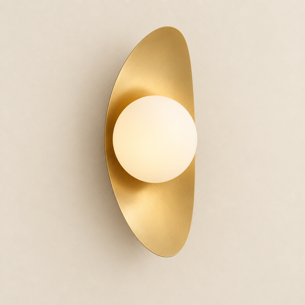 Rydal Opal Globe Wall Light – switched on, studio view