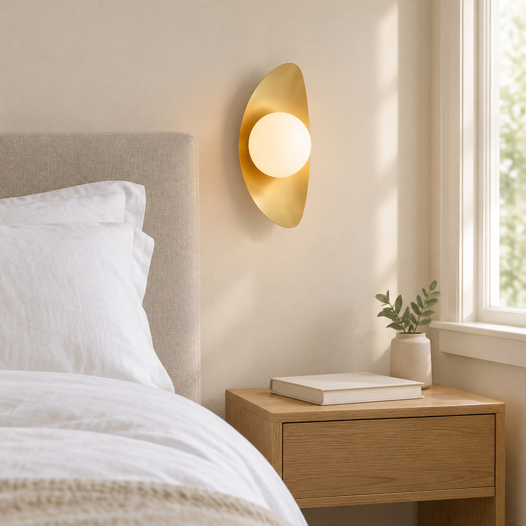 Rydal Opal Globe Wall Light – beside a bed