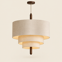 Seaton Tiered Fabric Pendant Light – studio photo, lit, on a cream background