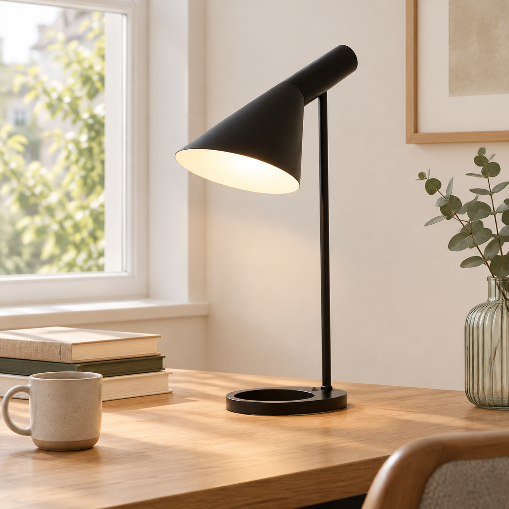 Selby Architect Desk Lamp – on an oak desk in a home office